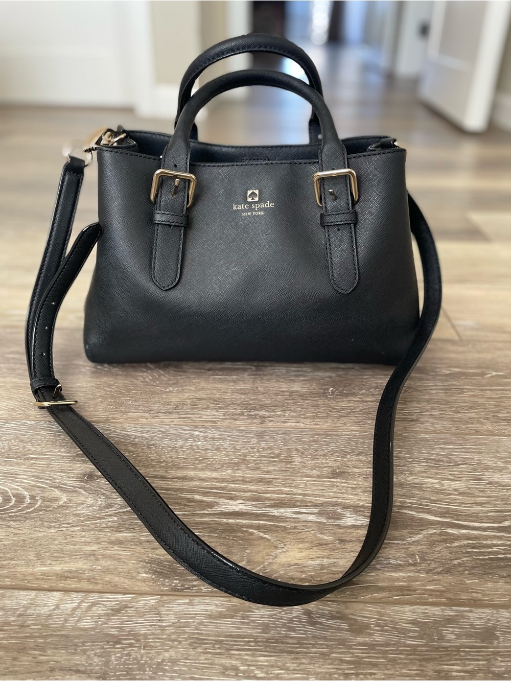 kate spade Cove Street Provence Black Leather Satchel with Crossbody Strap